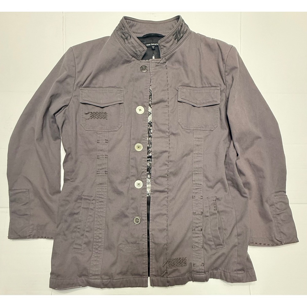 Royal Underground Mens Y2K Gothic Military Field Jacket Grey Distressed‎ Large